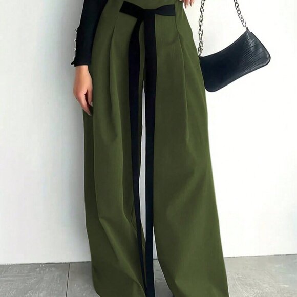 Elegant Green Women's Blazer Jacket & Wide Leg Pants 2-Piece Set - Picture 12 of 12